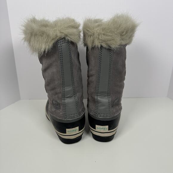 Sorel Boots Girls 5 Gray Black Suede Joan of Arctic Duck Winter Snow Faux Fur - Picture 3 of 5
